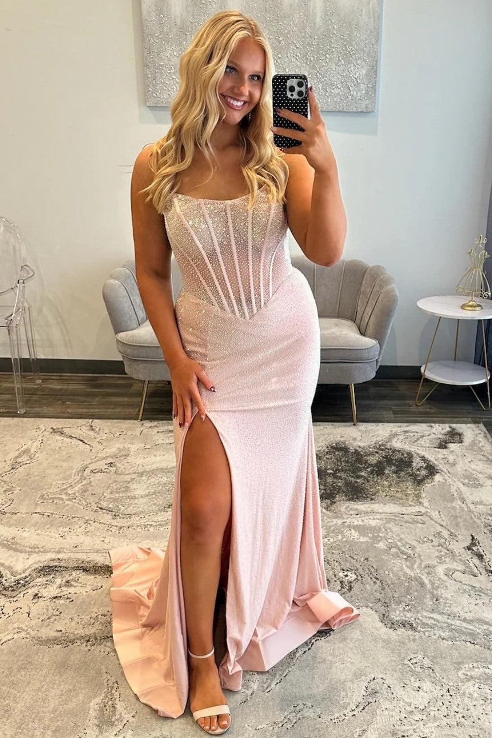 Mermaid Strapless Light Blue Corset Prom Dress With Beading Formal Evening Gown
