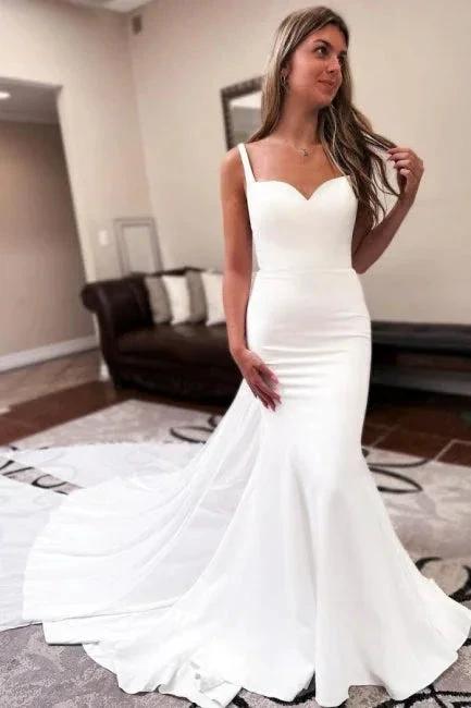 Mermaid Sweetheart Floor-Length Sleeveless Stain Wedding Dresses with Ruffles (ZD15621) - VelvetHem