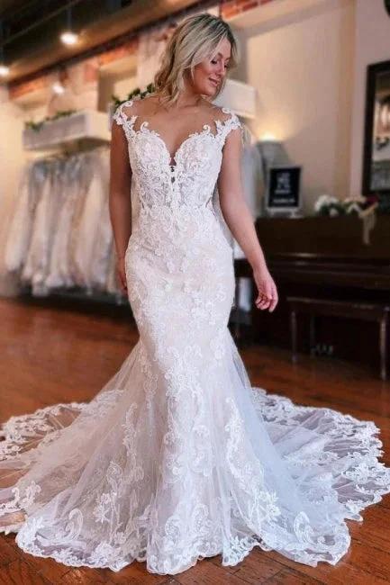 Mermaid Sweetheart Off-The-Shoulder Tulle Wedding Dresses with Lace (ZD15622) - VelvetHem