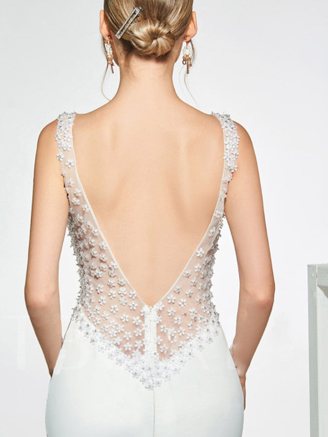 Mermaid Wedding Dress Jewel Lace Tulle Satin Cap Sleeve Bridal Gowns Country See-Through Backless with Sweep Train
