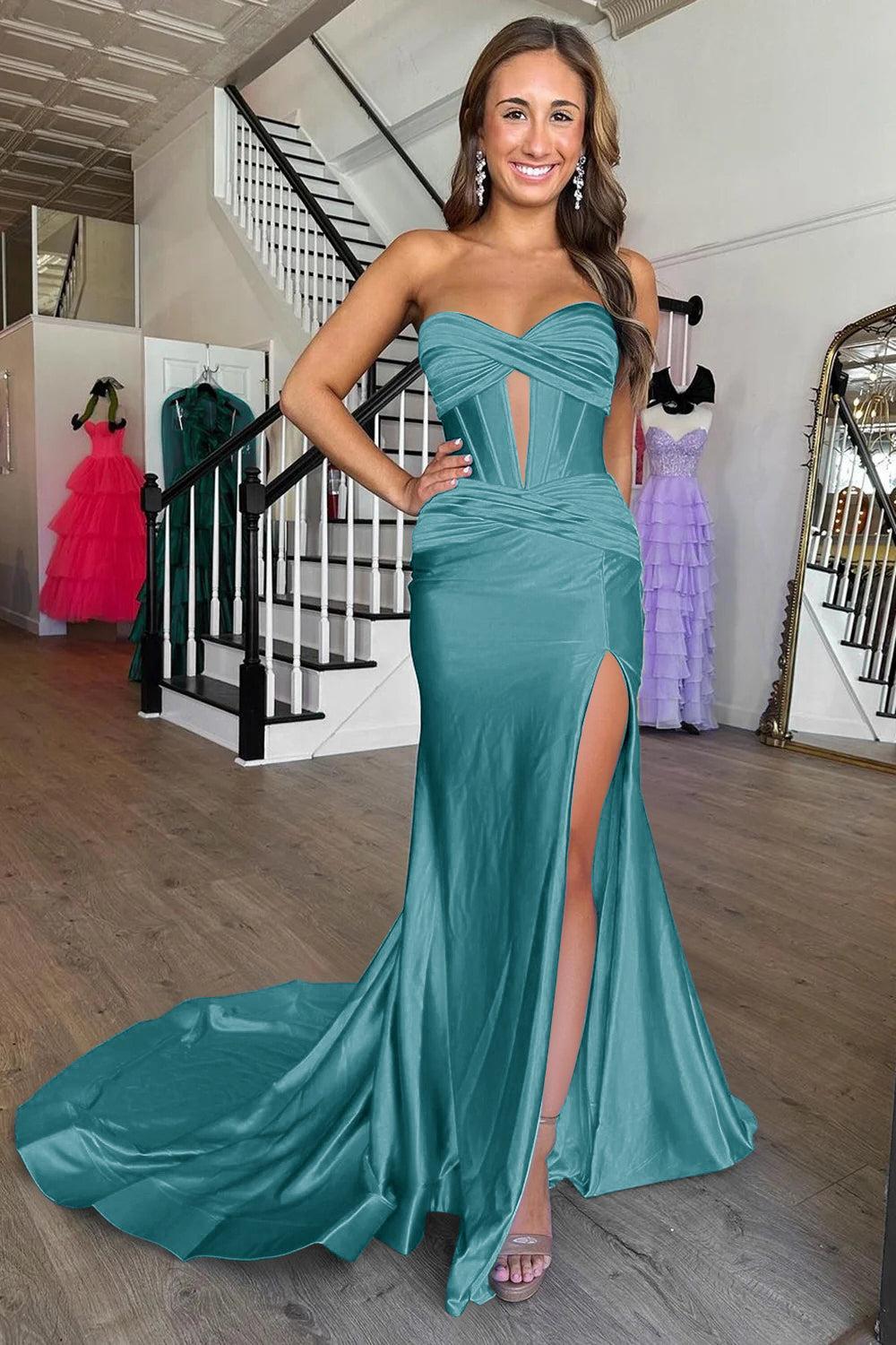 Mermaid Yellow Prom Dress Sweetheart Long Formal Dress With Slit