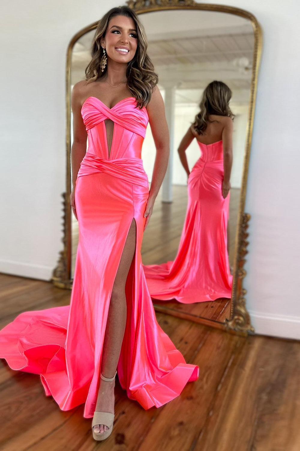 Mermaid Yellow Prom Dress Sweetheart Long Formal Dress With Slit