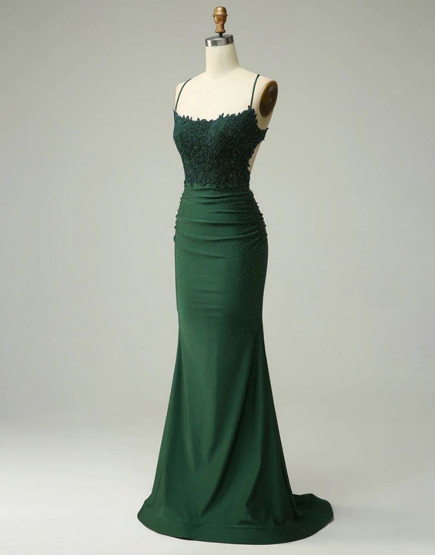Mermaid Elastic Satin Spaghetti Straps Prom Dress - View 6 | VelvetHem