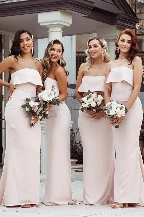 Mermaid Floor-Length Strapless Pink Bridesmaid Dress (ZD12844) - VelvetHem