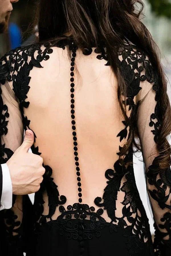 Mermaid Floral Black Wedding Dress Long Sleeve Wedding Gown (ZD16083)