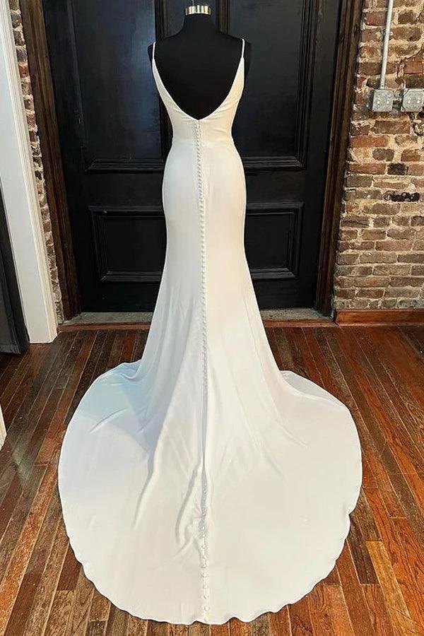 Mermaid Ivory Cowl Neck Backless Long Wedding Dress with Slit (ZD16188)