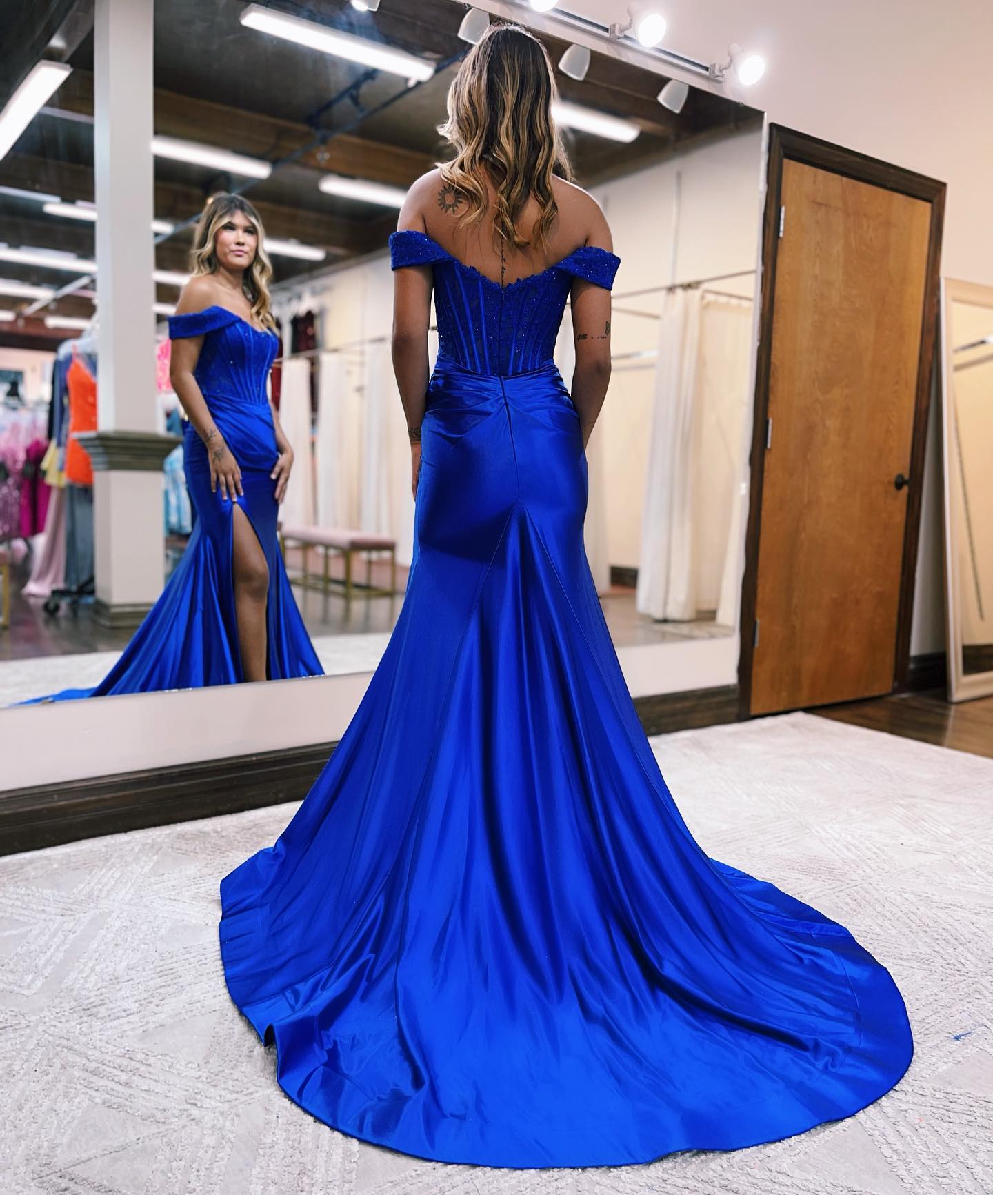 Mermaid Off The Shoulder Court Train Long Dress With Split