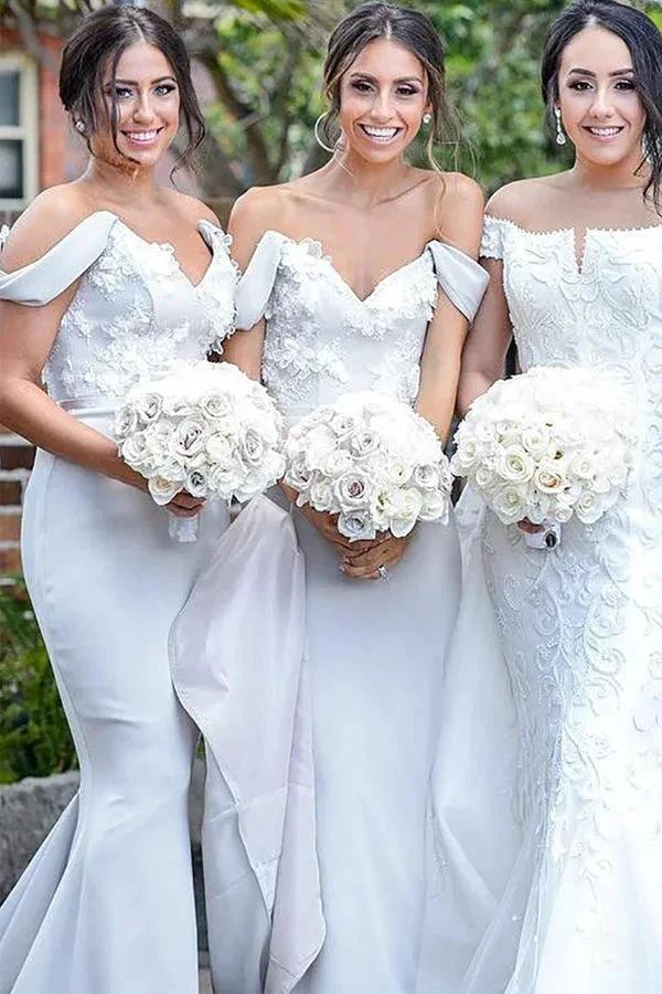 Mermaid Off The Shoulder Gray Bridesmaid Dress With Appliques (ZD13277) - VelvetHem
