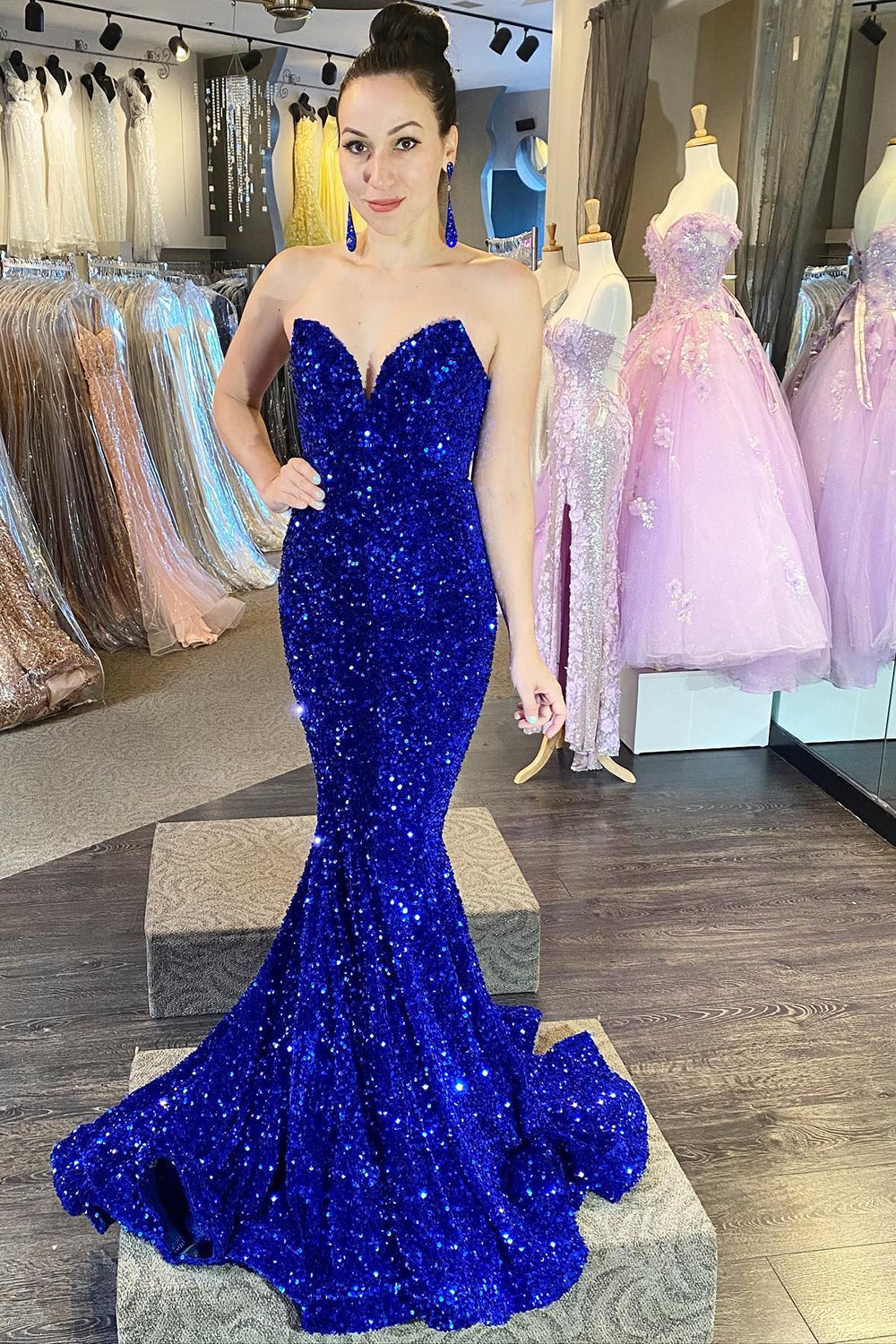Mermaid Sweetheart Dark Green Sequins Long Prom Dress