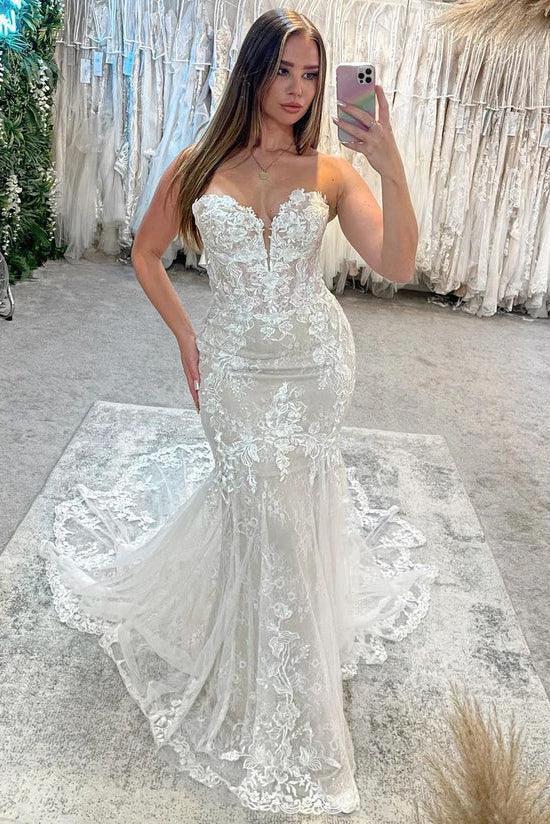 Mermaid Sweetheart Lace Appliques Elegant Wedding Dresses (ZD16152) - VelvetHem