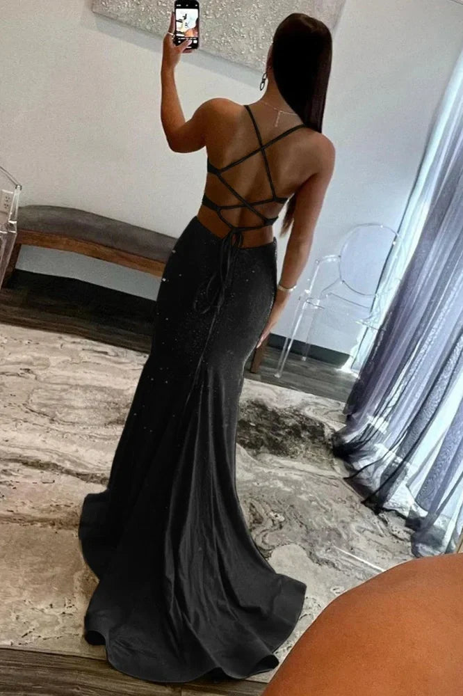 Yellow Mermaid Cutout Waist Lace Up Corset Long Beaded Prom Dress