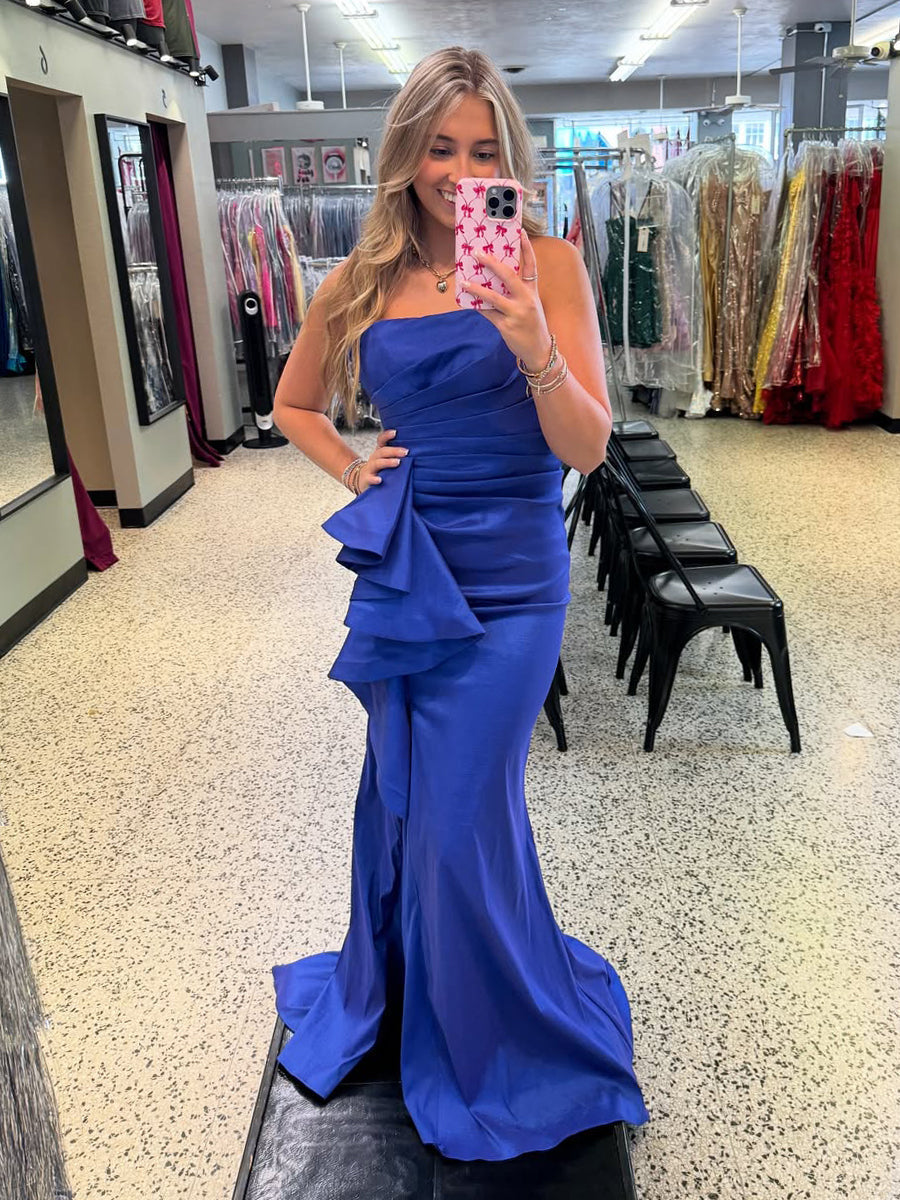 Mermaid Strapless Pleated Long Prom Dress with Slit - VelvetHem