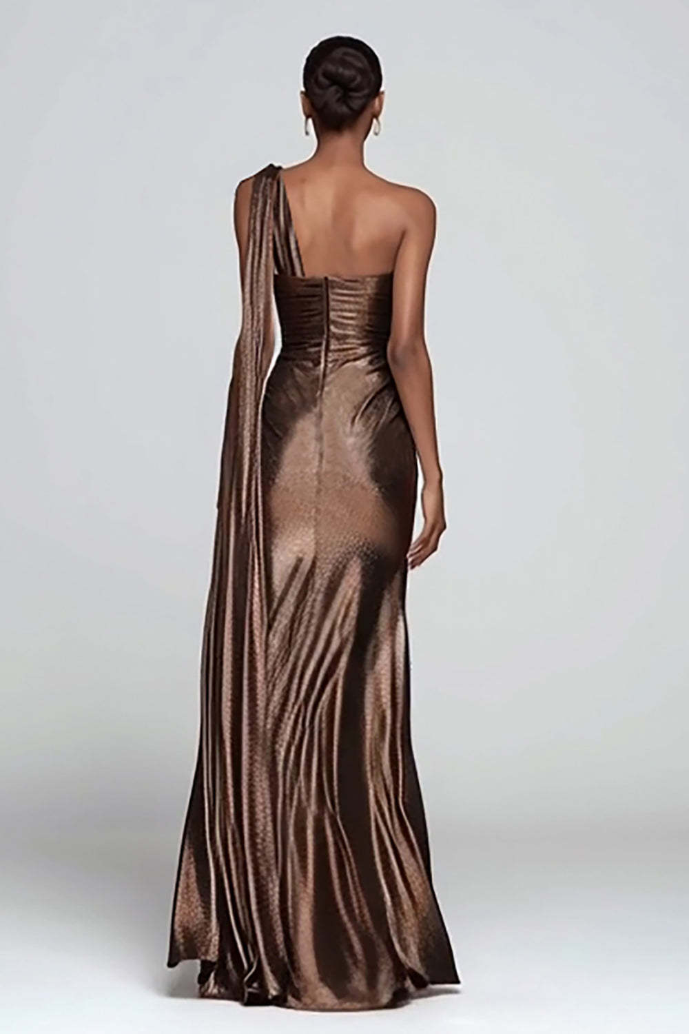 Suzhoufashion Metallic Brown One Shoulder Long Mermaid Prom Dress With Slit
