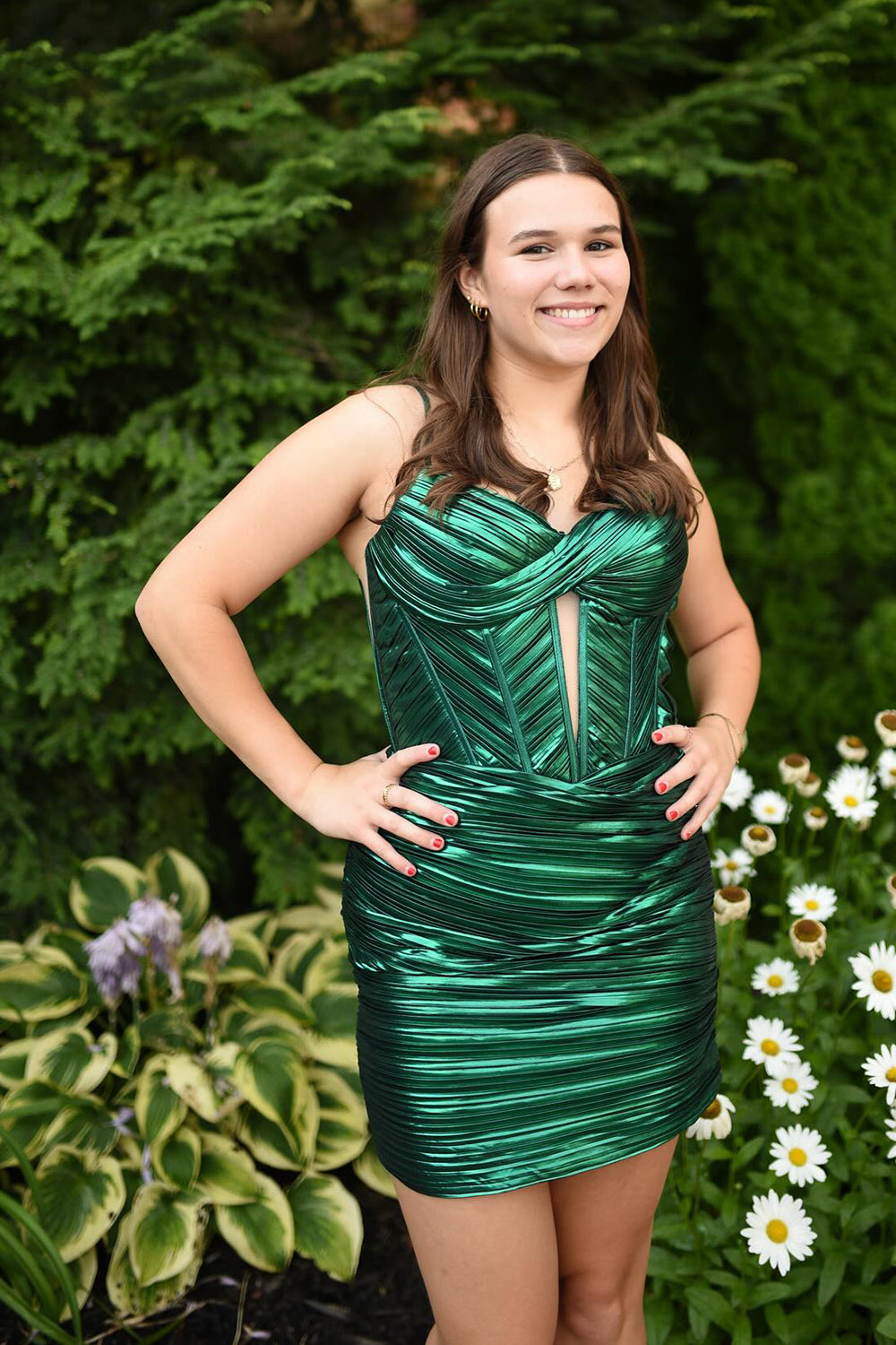 Metallic Emerlad Green Homecoming Dresses Corset Spaghetti Straps Short Cocktail Dresses