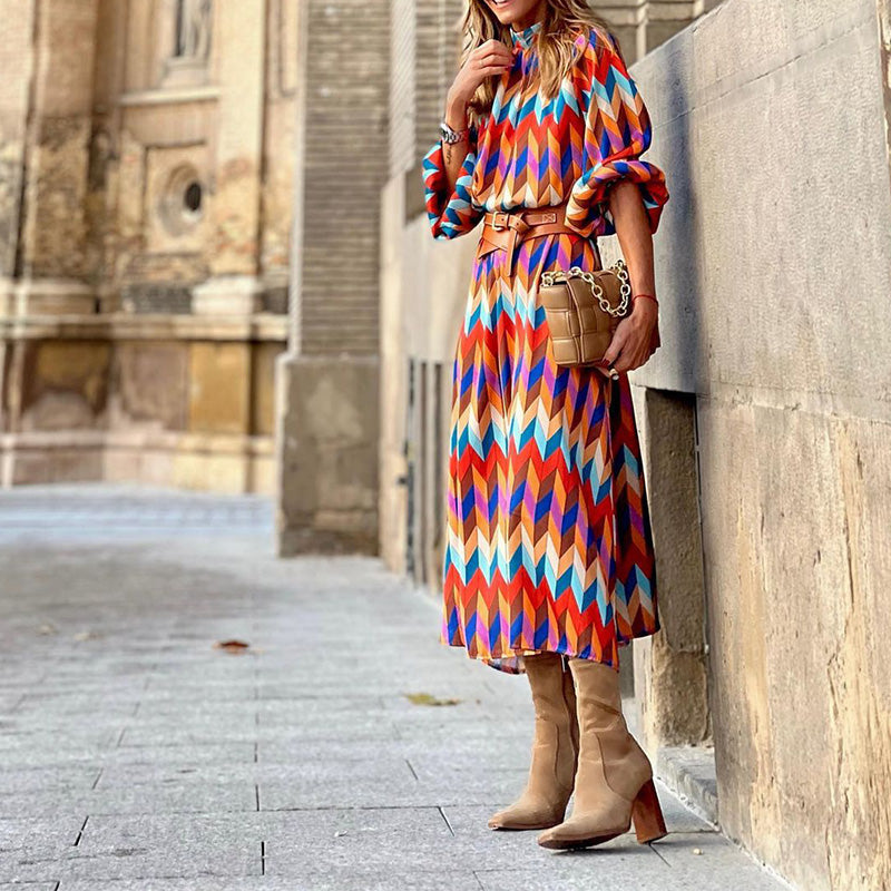 Inés Statement Formal Printed Midi Dress Chic Silhouette Collection