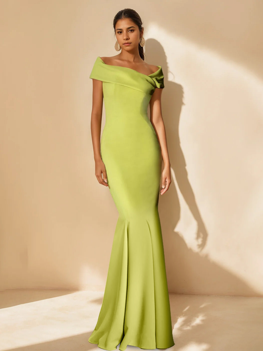 Minimalist Off the Shoulder Mother of the Bride Dress in Trumpet Mermaid Style with Detachable Flower