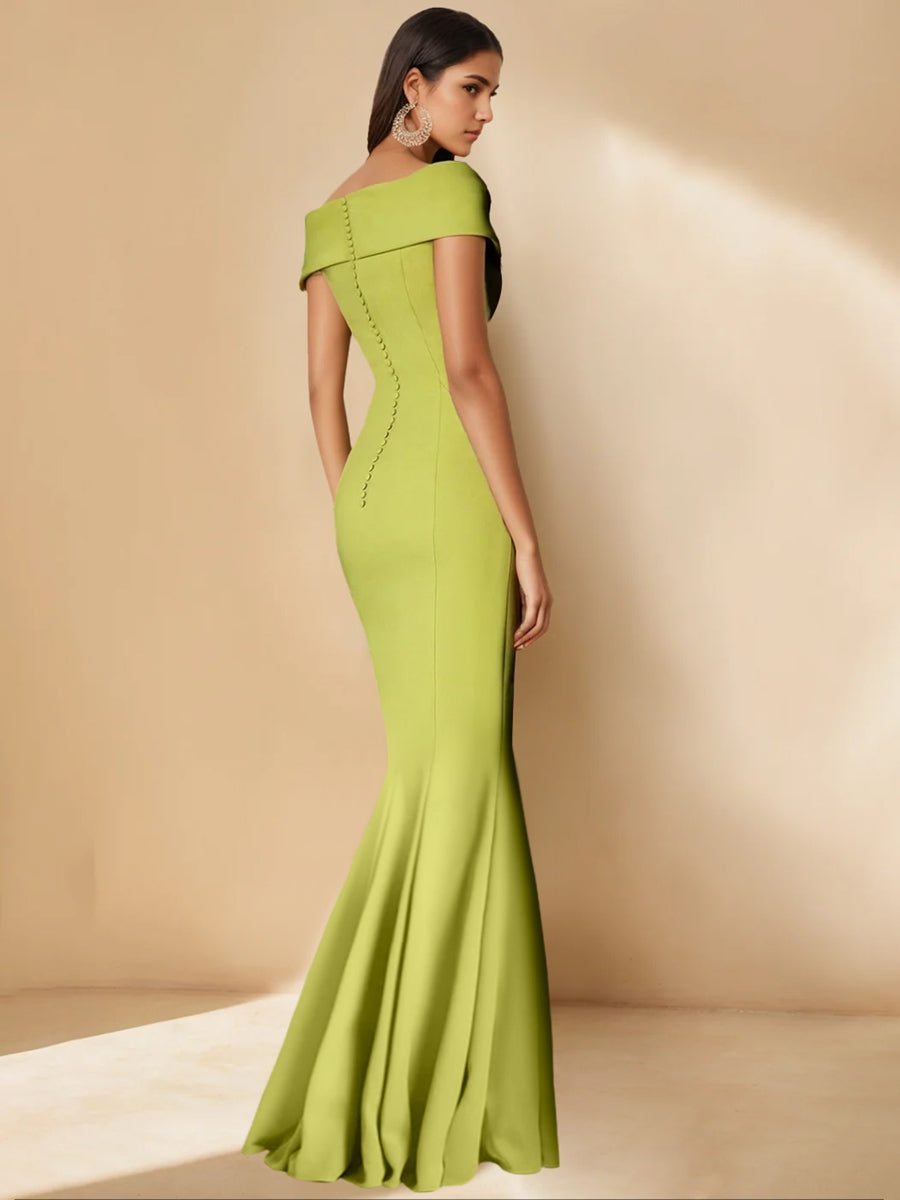 Minimalist Off the Shoulder Mother of the Bride Dress in Trumpet Mermaid Style with Detachable Flower