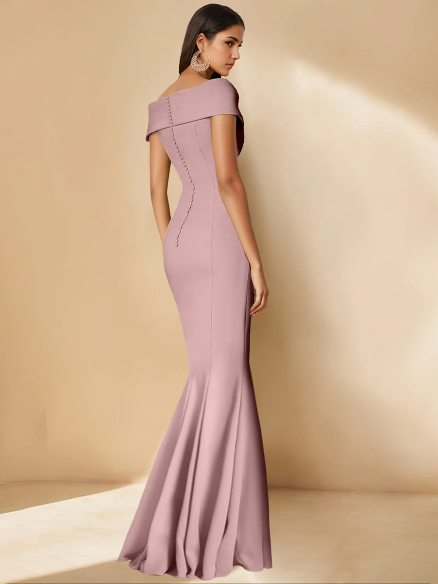 Minimalist Off the Shoulder Mother of the Bride Dress in Trumpet Mermaid Style with Detachable Flower