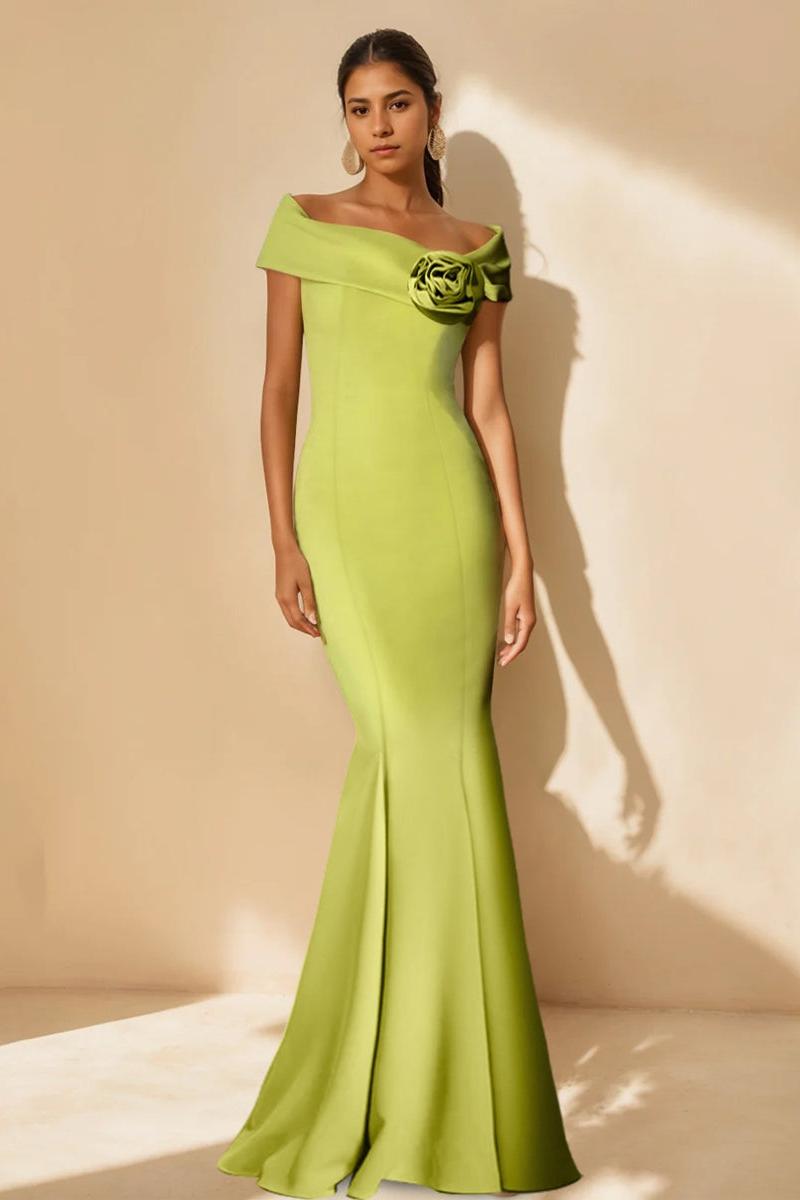 Minimalist Off the Shoulder Mother of the Bride Dress in Trumpet Mermaid Style with Detachable Flower