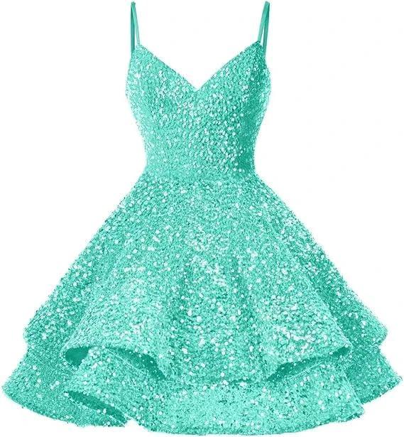 Sequin Homecoming Dresses for Teens Sparkly Short Prom Dresses SYH87 by vivymakudress