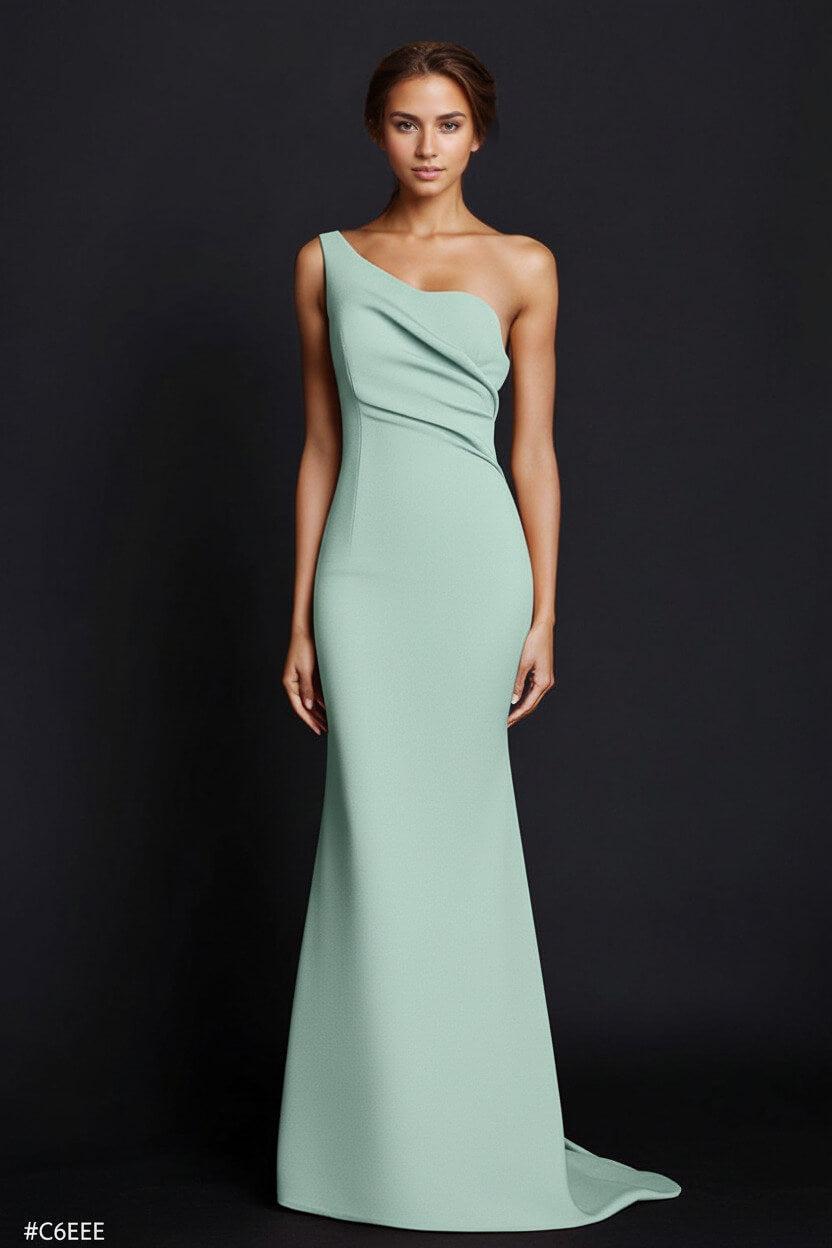One Shoulder Khaki Wedding Guest Dress Mermaid Long Formal Dress