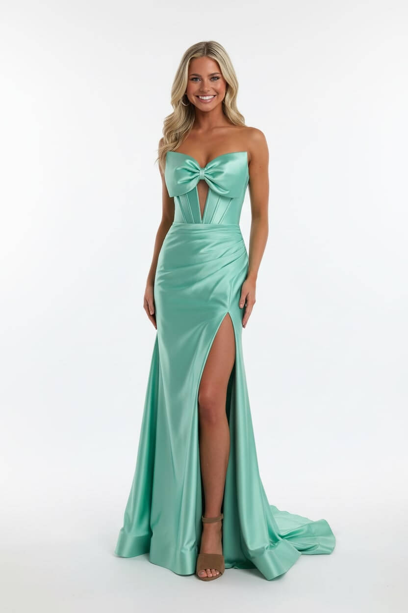 Corset Red Prom Dress Satin Sweetheart Formal Dress With Slit