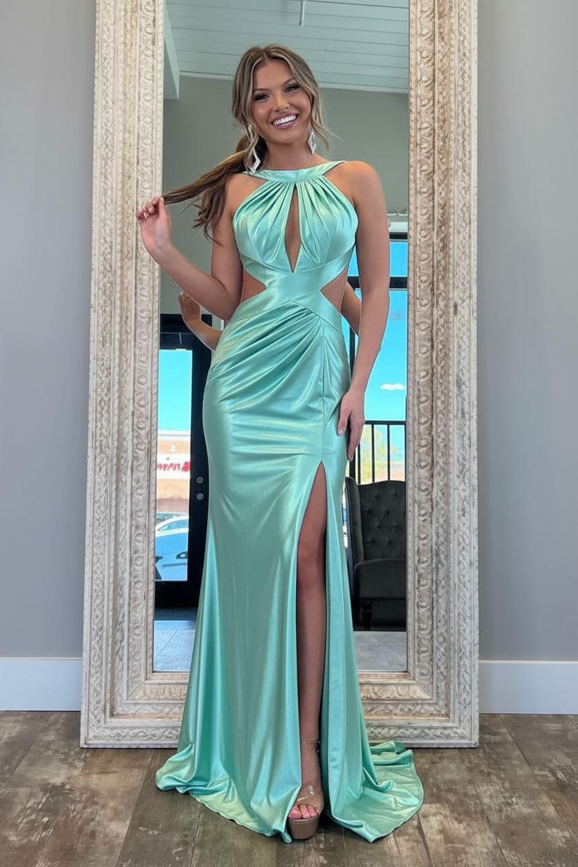 Suzhoufashion Stylish Fuchsia Metallic Mermaid Prom Dress With Slit And Open Back Formal Evening Gown
