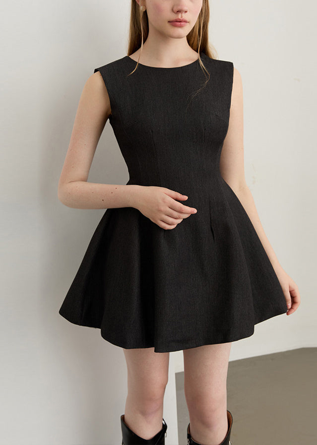 Modern Black Backless Cotton Day Dress Sleeveless