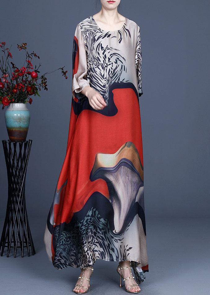 Modern Blue Print asymmetrical design Casual Summer Silk Long Dress