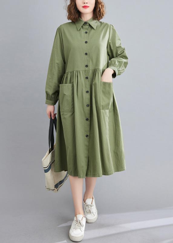 Modern Lapel Cinched Cotton Spring Dresses Runway Green Dresses