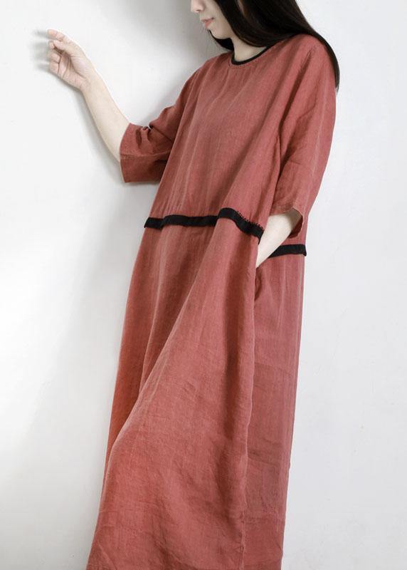 Modern Purple Pockets Linen Summer Maxi Dress