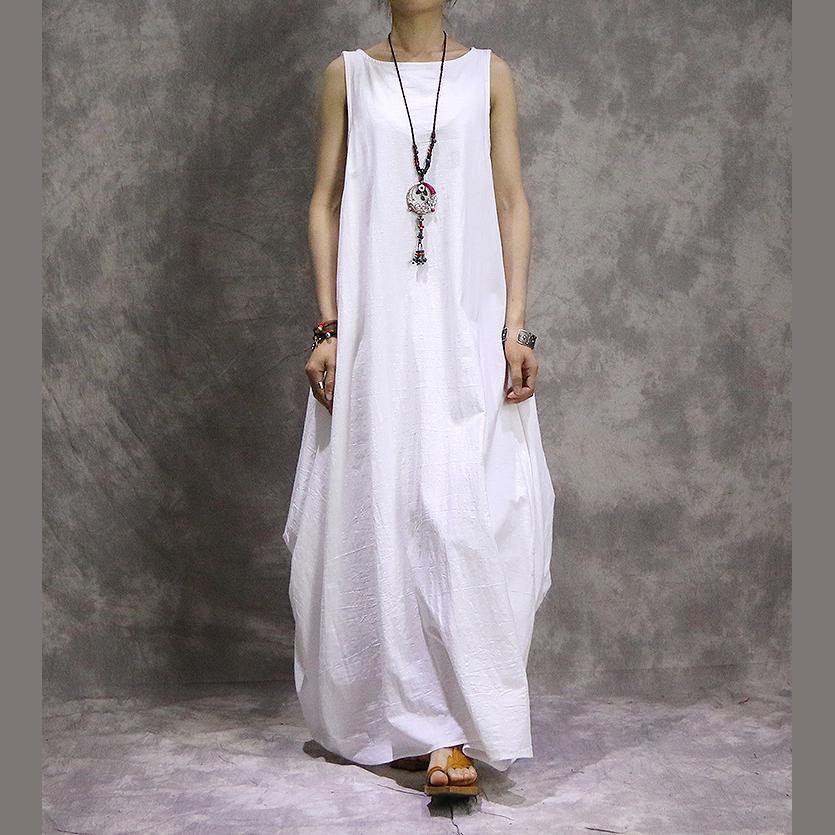 Modern O Neck Cotton Linen Outfit Boutique Photography White Traveling Dress Summer