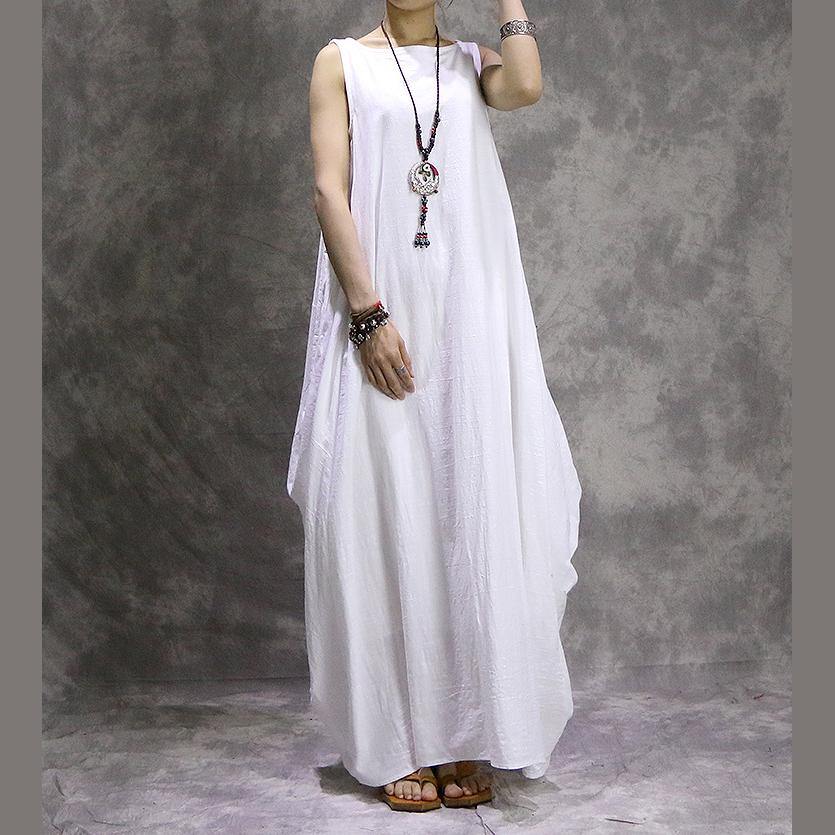 Modern O Neck Cotton Linen Outfit Boutique Photography White Traveling Dress Summer