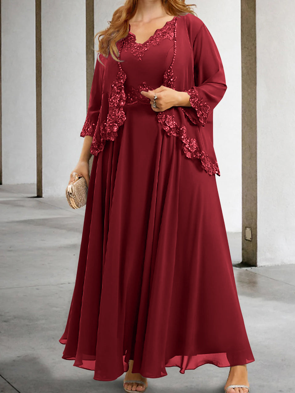 Mother of the Bride A Line Dress Featuring Applique & Sequins