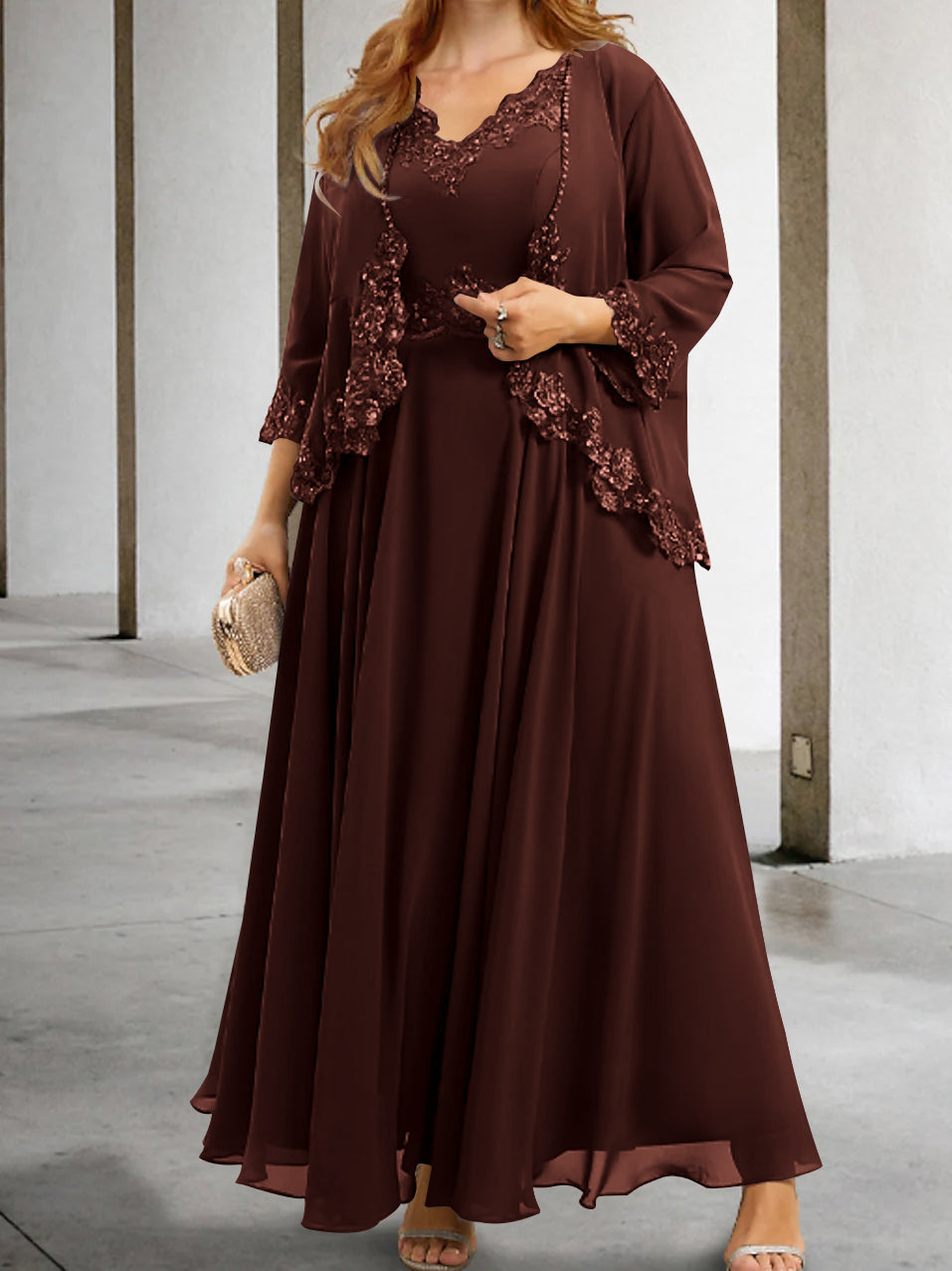 Mother of the Bride A Line Dress Featuring Applique & Sequins