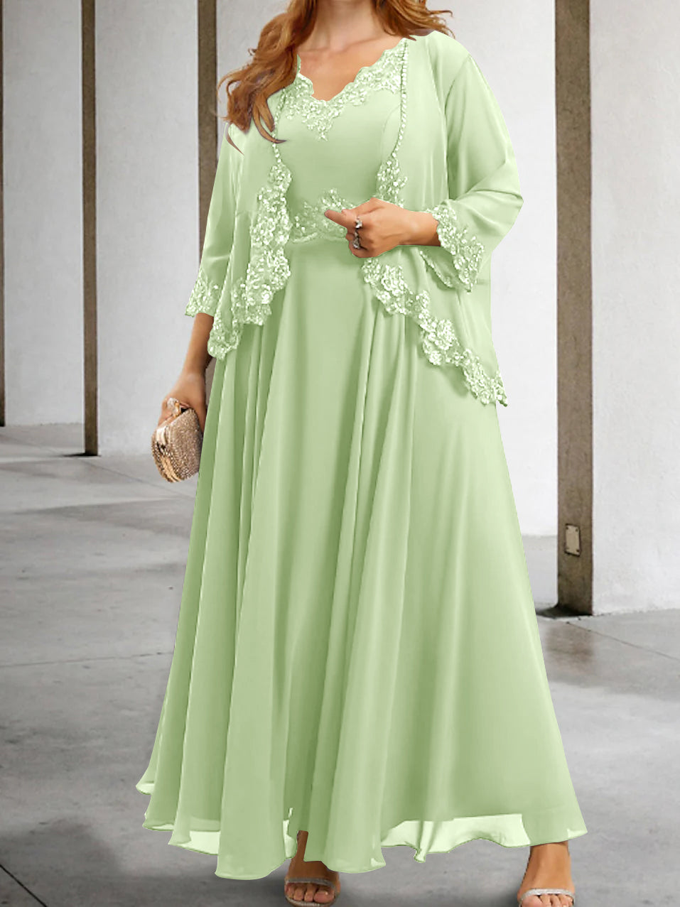 Mother of the Bride A Line Dress Featuring Applique & Sequins