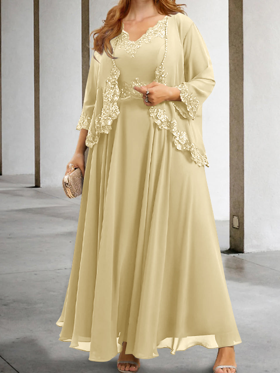 Mother of the Bride A Line Dress Featuring Applique & Sequins