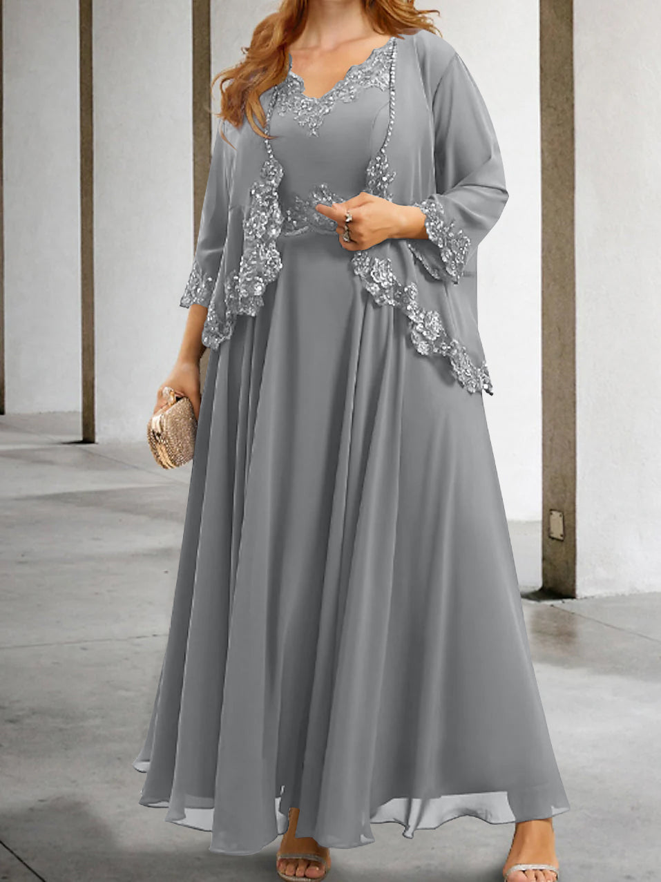 Mother of the Bride A Line Dress Featuring Applique & Sequins