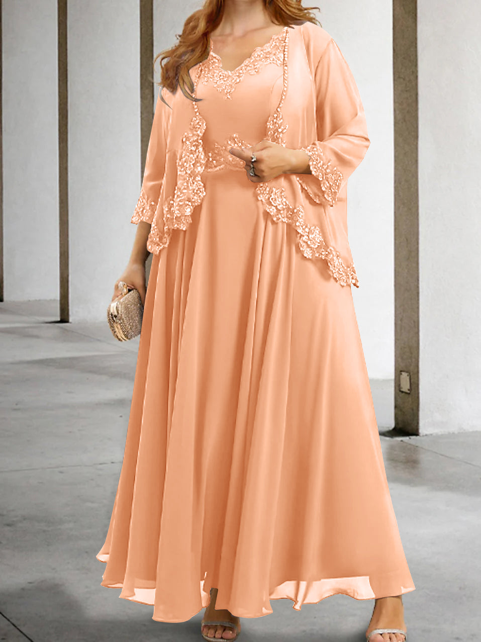 Mother of the Bride A Line Dress Featuring Applique & Sequins