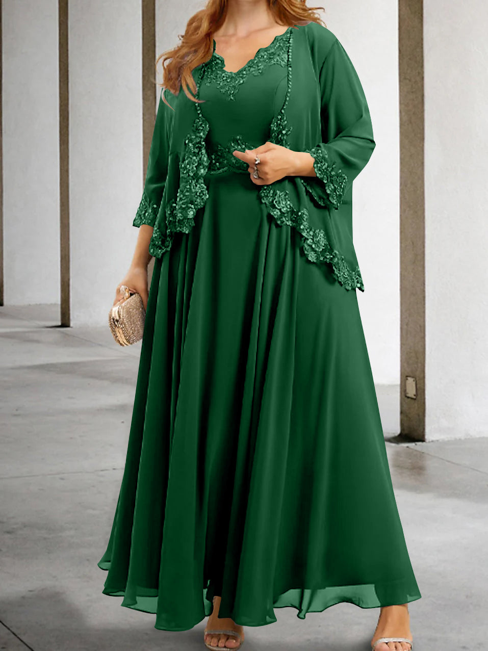 Mother of the Bride A Line Dress Featuring Applique & Sequins