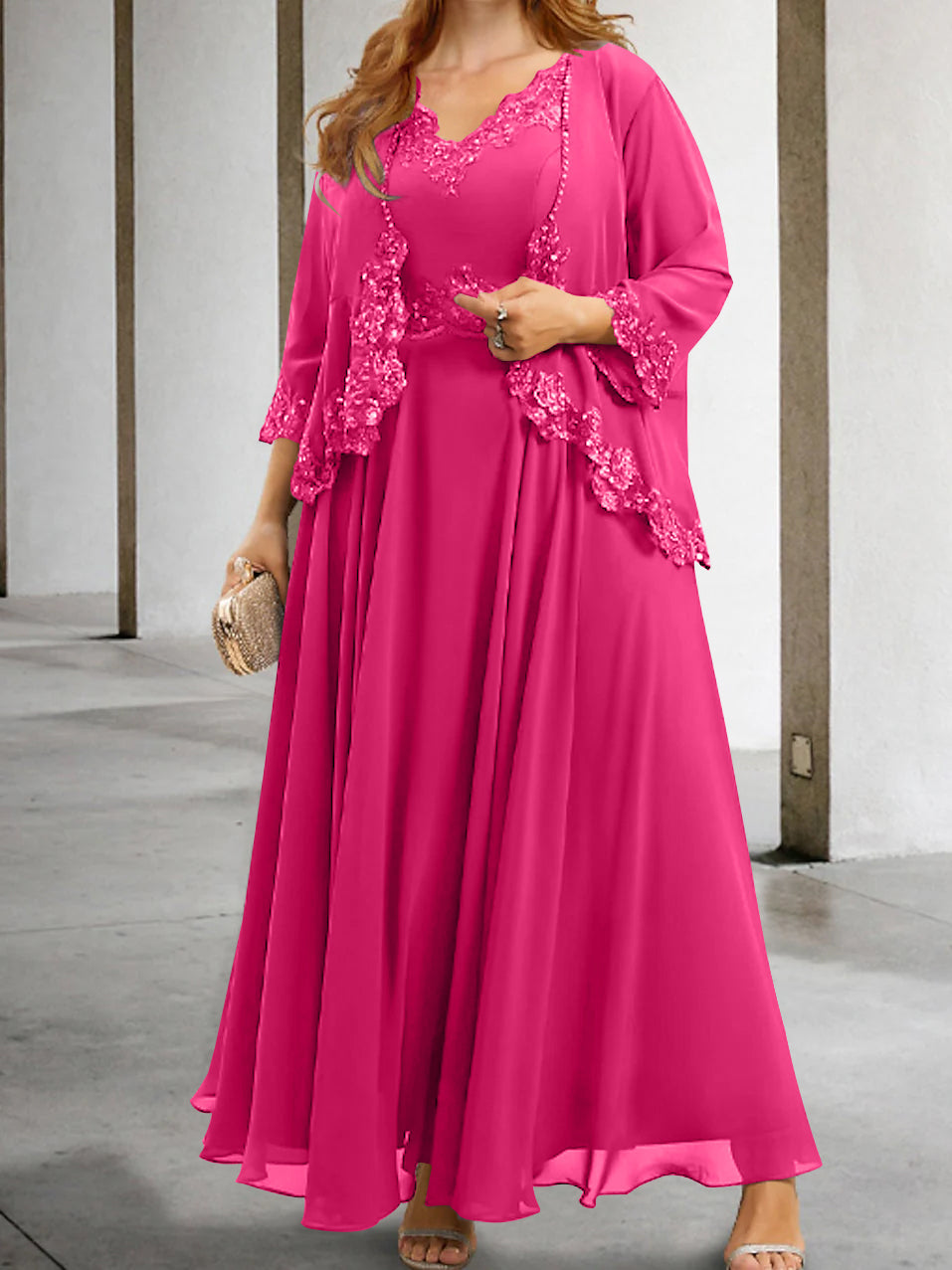 Mother of the Bride A Line Dress Featuring Applique & Sequins