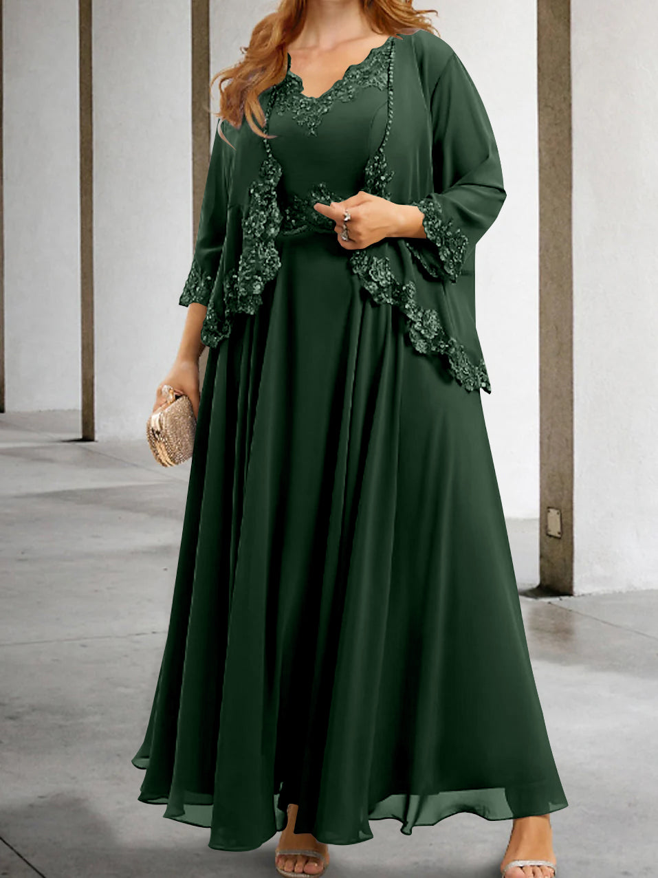 Mother of the Bride A Line Dress Featuring Applique & Sequins