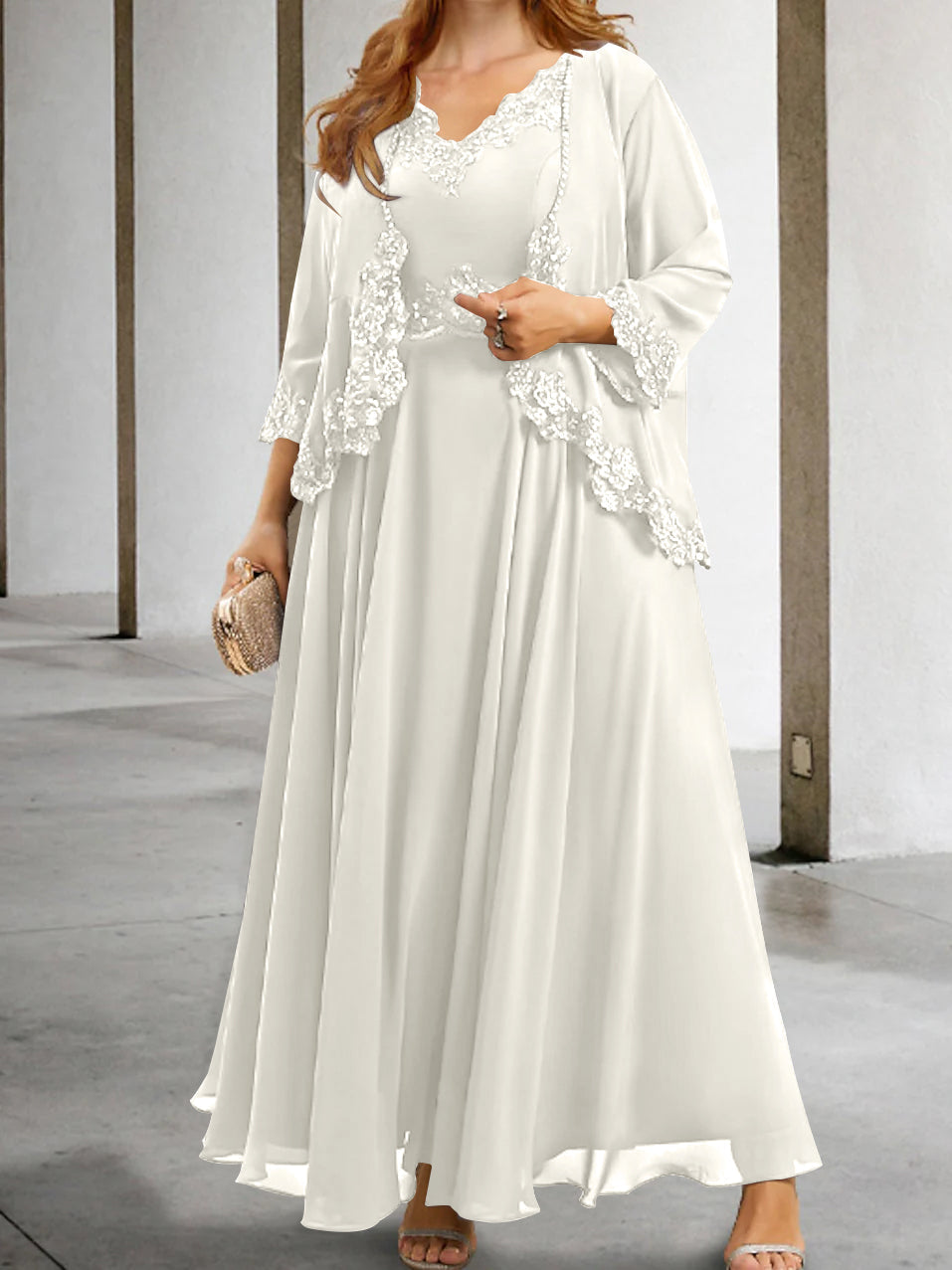 Mother of the Bride A Line Dress Featuring Applique & Sequins