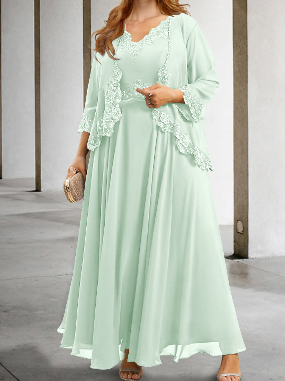 Mother of the Bride A Line Dress Featuring Applique & Sequins
