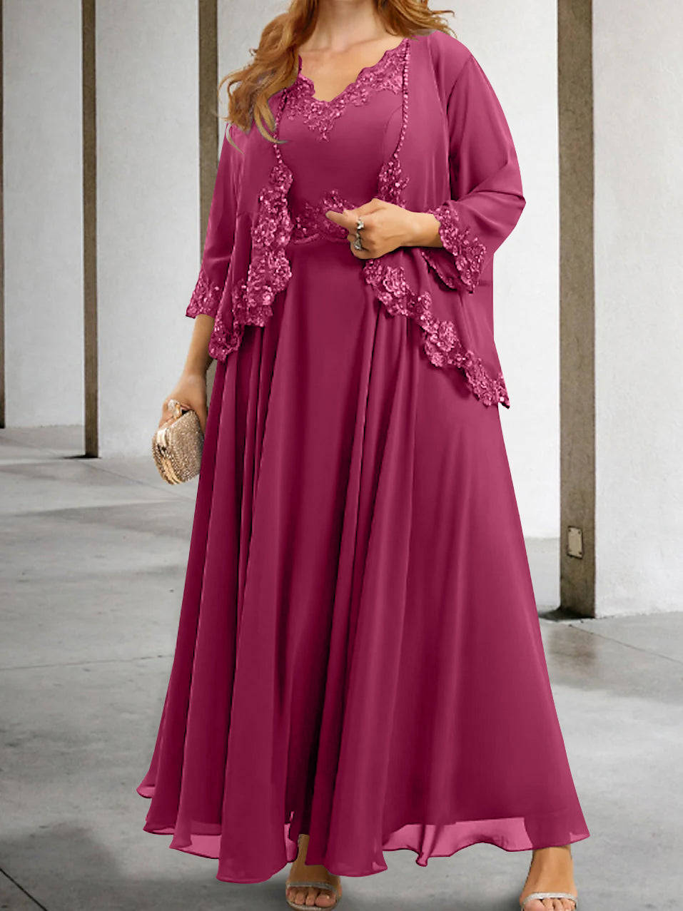 Mother of the Bride A Line Dress Featuring Applique & Sequins