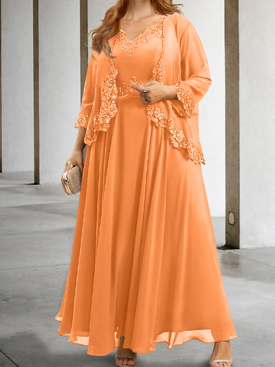 Mother of the Bride A Line Dress Featuring Applique & Sequins