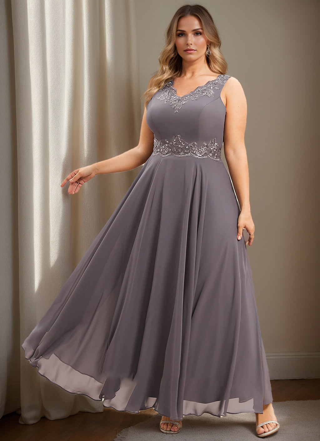 Mother of the Bride A Line Dress Featuring Applique & Sequins
