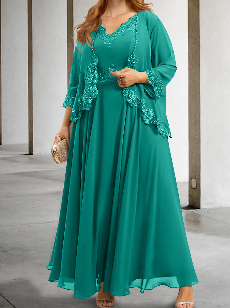 Mother of the Bride A Line Dress Featuring Applique & Sequins