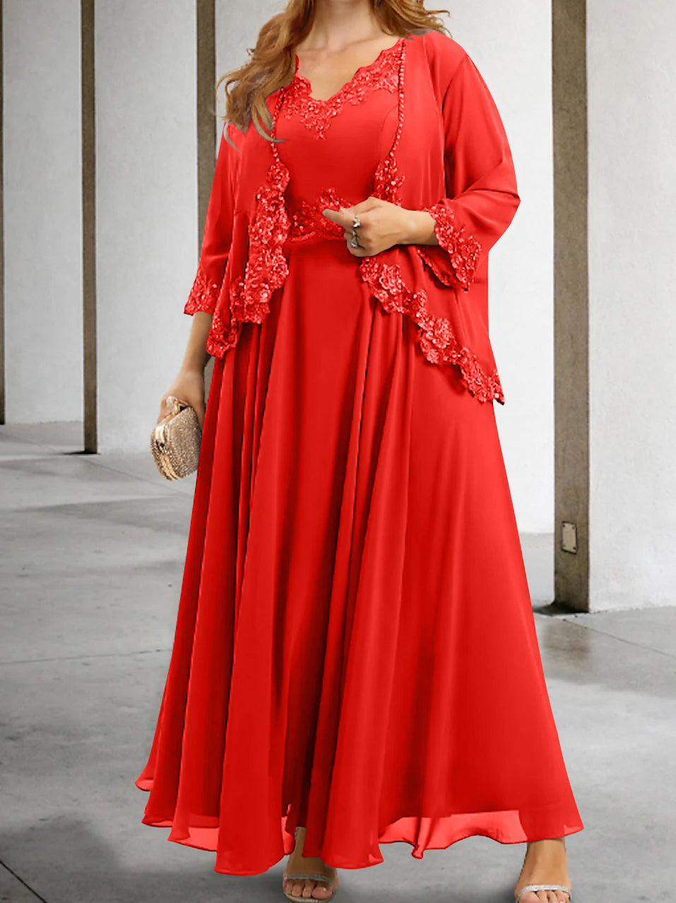 Mother of the Bride A Line Dress Featuring Applique & Sequins