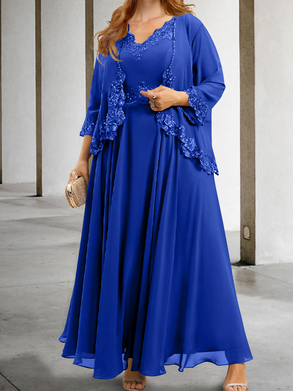 Mother of the Bride A Line Dress Featuring Applique & Sequins